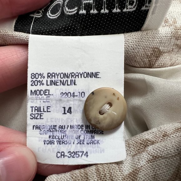 Vintage Two Piece Linen Matching Midi Skirt Set Floral Blouse Top Coastal Boho - Picture 5 of 6